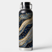 Luxury, Modern, Gold Blue Pattern, Trinkflasche (Rückseite)