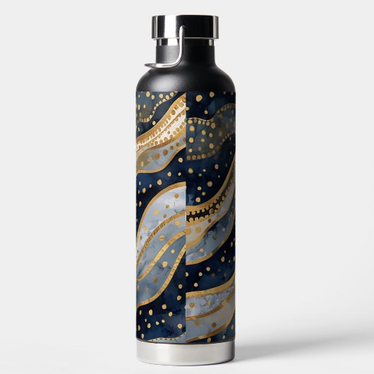 Luxury, Modern, Gold Blue Pattern, Trinkflasche (Rechts)