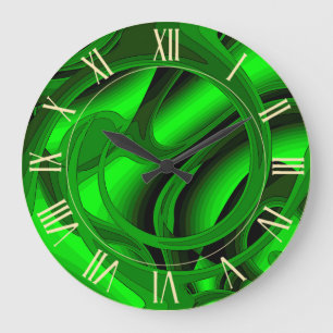 Luxury Modern Green Abstract Floral Rose Große Wanduhr