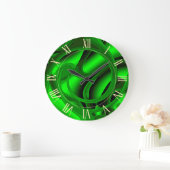 Luxury Modern Green Abstract Floral Rose Große Wanduhr (Zuhause)