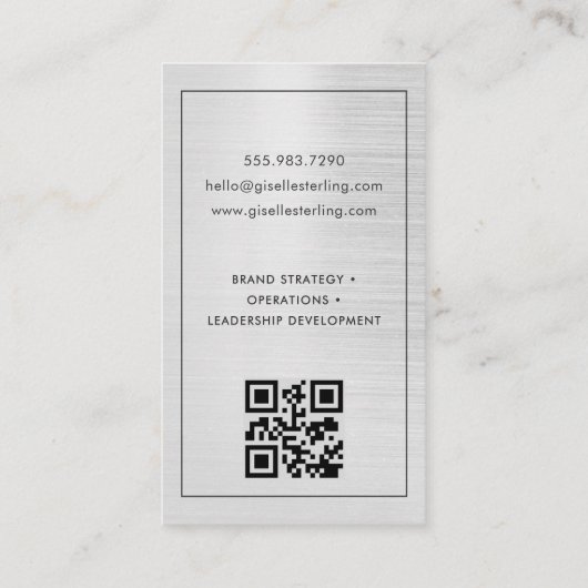 Luxury Modern Metallic Monogram QR Code Visitenkarte (Rückseite)