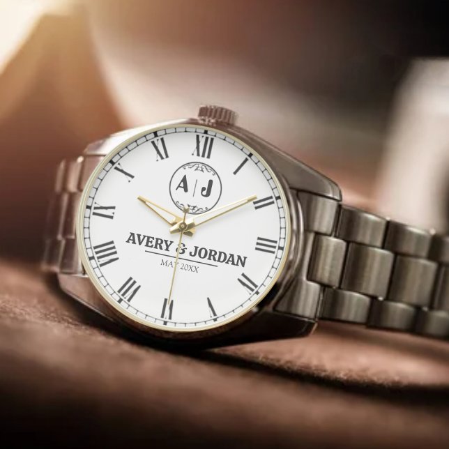 Luxury Modern Minimalist Monogram Personalized Wed Armbanduhr (Von Creator hochgeladen)