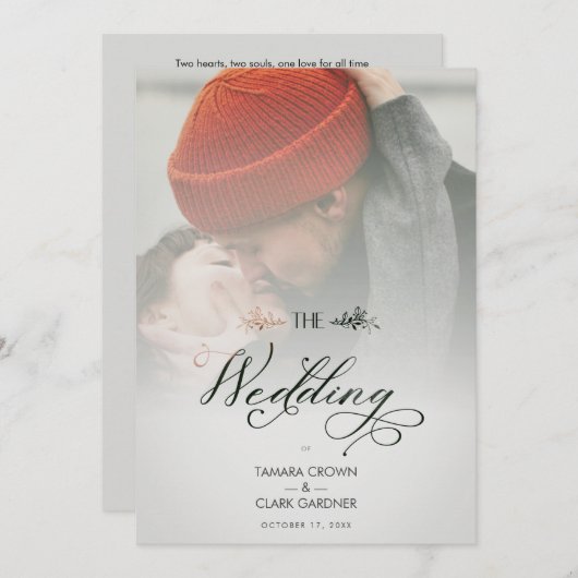 Luxury Modern Transparency Wedding Photo Script Einladung (Vorne/Hinten)