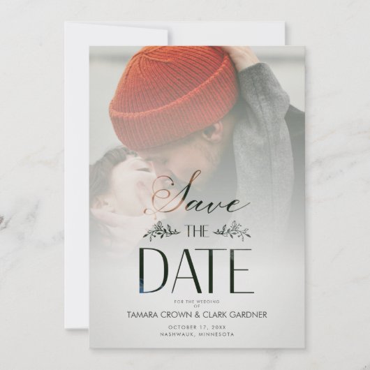 Luxury Modern Transparency Wedding Photo Script Save The Date (Vorderseite)