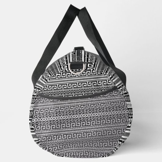Luxury Monochrome Ancient Greek Aztec Maze Linear  Duffle Bag (Rechts)