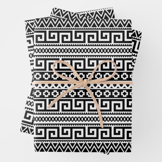 Luxury Monochrome Ancient Greek Aztec Maze Linear Geschenkpapier Set (Beispiel)
