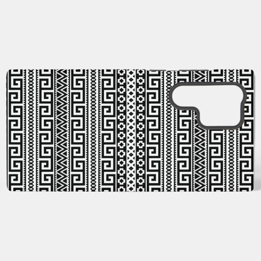 Luxury Monochrome Ancient Greek Aztec Maze Linear Samsung Galaxy Hülle (Rückseite (Horizontal))
