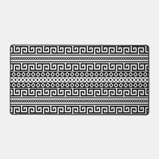 Luxury Monochrome Ancient Greek Aztec Maze Linear Schreibtischunterlage (Vorderseite)