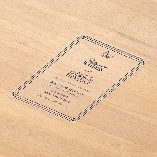 Luxury Monogram Blue Wedding Acryleinladungen (Ablage )