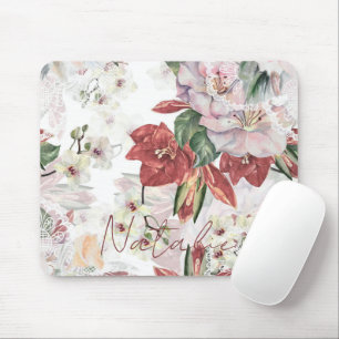 Luxury monogram burgundy floral illustration lace mousepad