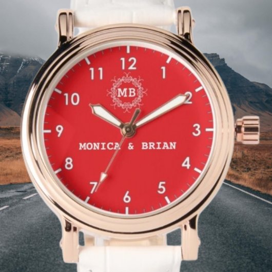 Luxury Monogram couple names red Armbanduhr
