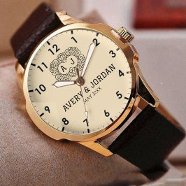 Luxury monogram cream couple names initials  armbanduhr