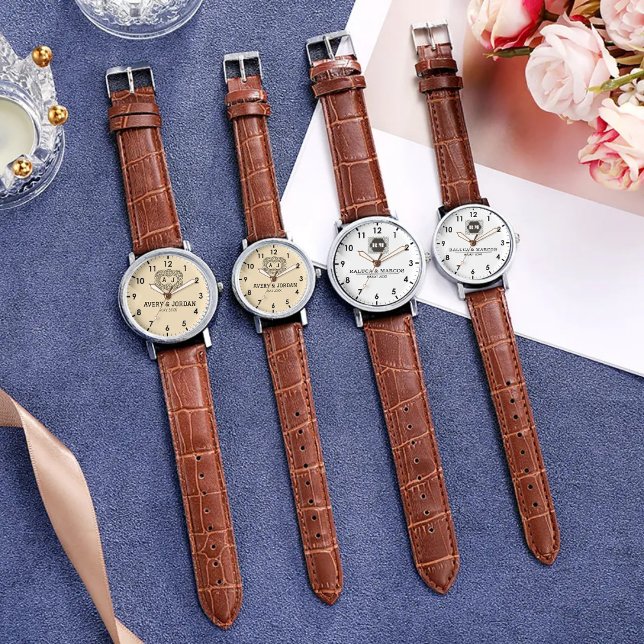 Luxury monogram cream couple names initials  armbanduhr (Von Creator hochgeladen)