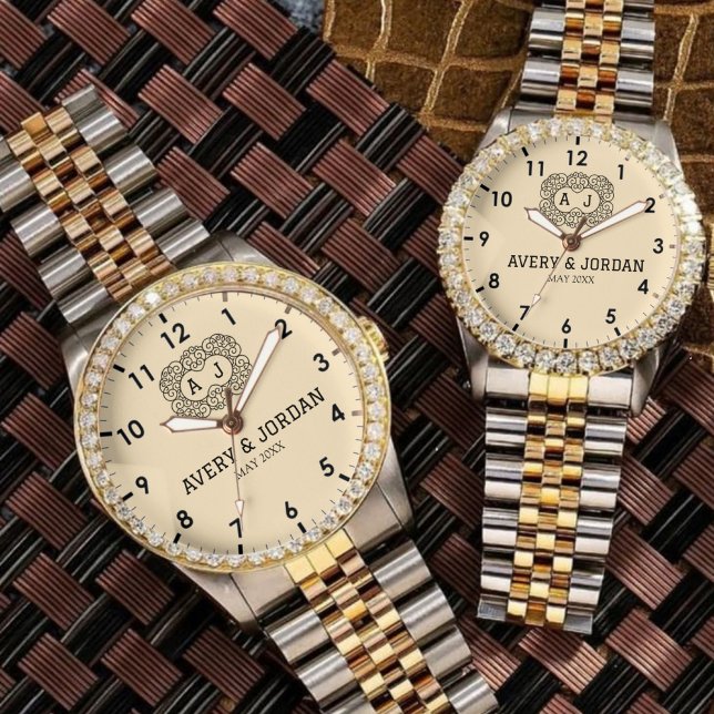 Luxury monogram cream couple names initials  armbanduhr (Von Creator hochgeladen)