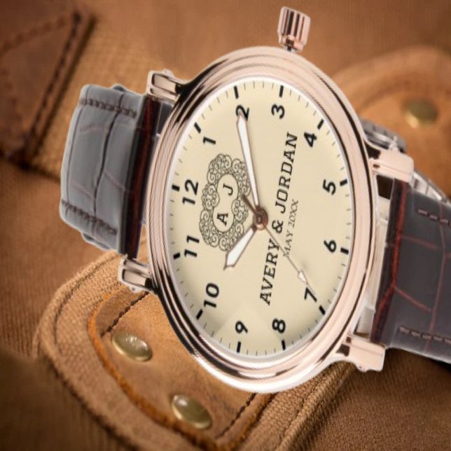 Luxury monogram cream couple names initials  armbanduhr (Von Creator hochgeladen)