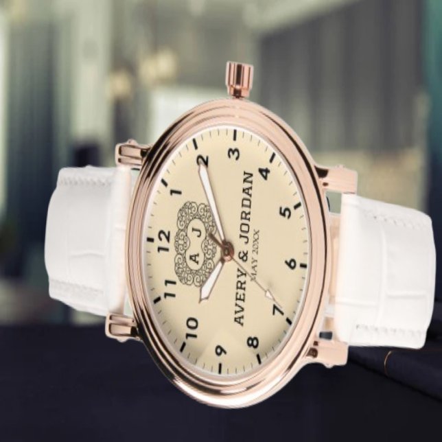 Luxury monogram cream couple names initials  armbanduhr (Von Creator hochgeladen)