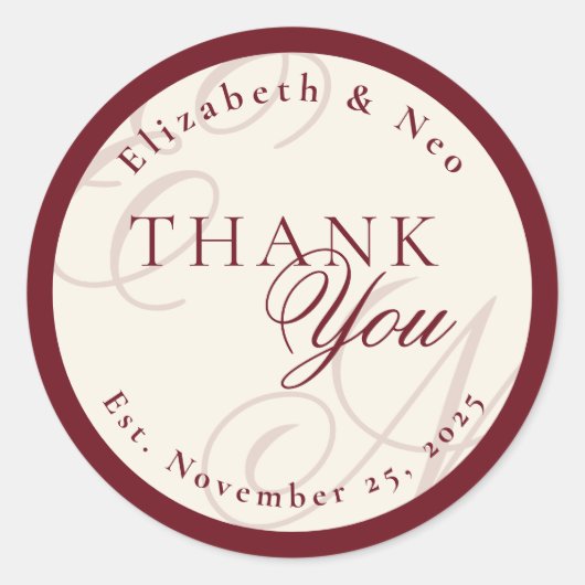 Luxury Monogram Ivory Wedding Thank You Runder Aufkleber (Vorderseite)
