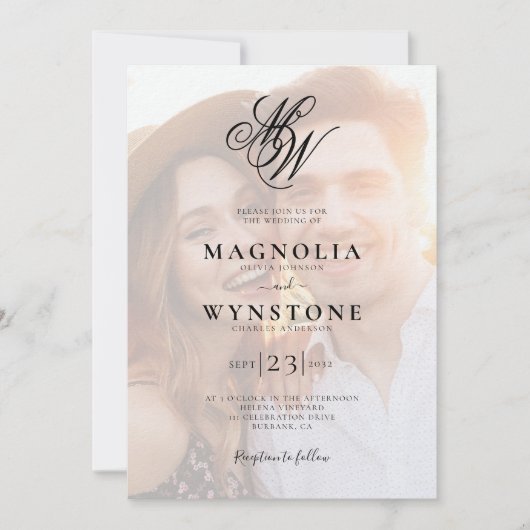 Luxury Monogram QR Code Foto Wedding Einladung (Vorderseite)