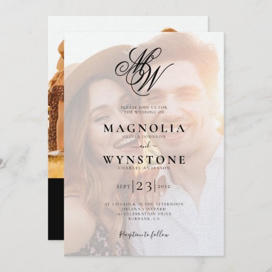 Luxury Monogram QR Code Foto Wedding Einladung (Vorne/Hinten)