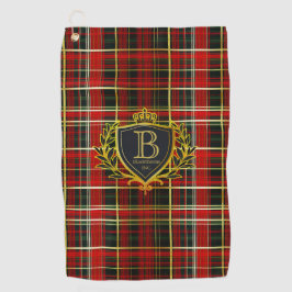 Luxury Monogram Red Gold Tartan  Golfhandtuch