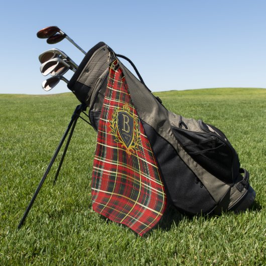 Luxury Monogram Red Gold Tartan  Golfhandtuch (Gras)