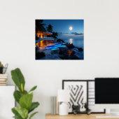 Luxury Moonlit Villa – Modern Ocean Night Aestheti Poster (Heimbüro)