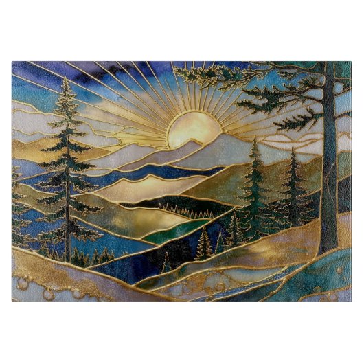Luxury Mountain Sunrise Glass Cutting Board Schneidebrett (Vorderseite)