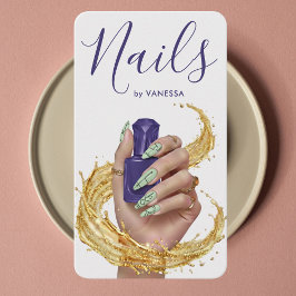 Luxury Nail Artist Manicurist Pistachio Lilac Gold Visitenkarte