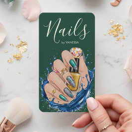 Luxury Nail Studio Dark Green Manicurist Artist Visitenkarte