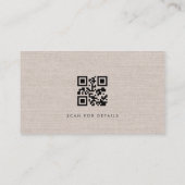 Luxury Natural Brown Linen QR Code Visitenkarte (Rückseite)