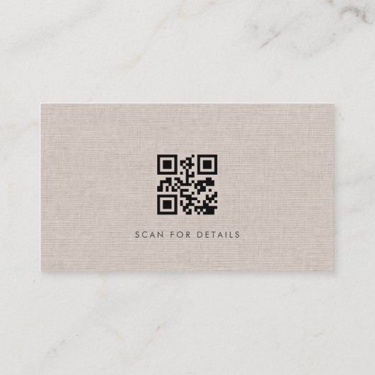 Luxury Natural Brown Linen QR Code Visitenkarte (Rückseite)