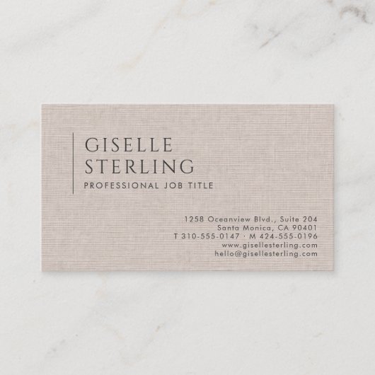 Luxury Natural Brown Linen QR Code Visitenkarte (Vorderseite)