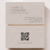 Luxury Natural Brown Linen QR Code Visitenkarte