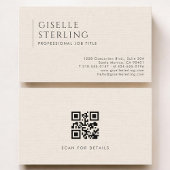 Luxury Natural Ivory Linen QR Code Visitenkarte