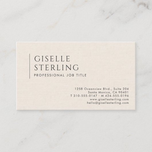 Luxury Natural Ivory Linen QR Code Visitenkarte (Vorderseite)