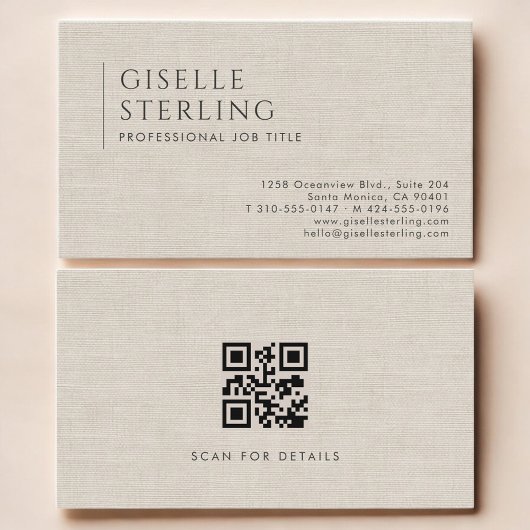 Luxury Natural Linen QR Code Visitenkarte