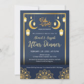 Luxury Navy Blue and Gold Mandala Iftar Dinner Einladung (Vorderseite)