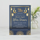 Luxury Navy Blue and Gold Mandala Iftar Dinner Einladung (Stehend Vorderseite)