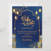 Luxury Navy Blue and Gold Peacock Ramadan Iftar Einladung (Rückseite)