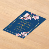 Luxury Navy Blue Gold Arch Magnolia Wedding Acryleinladungen (Ablage )