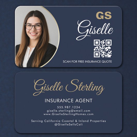 Luxury Navy Blue Gold Insurance Representative Visitenkarte