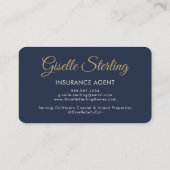 Luxury Navy Blue Gold Insurance Representative Visitenkarte (Rückseite)