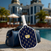 Luxury Navy Blue & Gold Lattice Monogram Pickleball Schläger