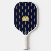 Luxury Navy Blue & Gold Lattice Monogram Pickleball Schläger (Vorderseite)