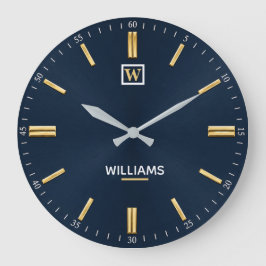 Luxury Navy Blue & Gold Minimalist Große Wanduhr