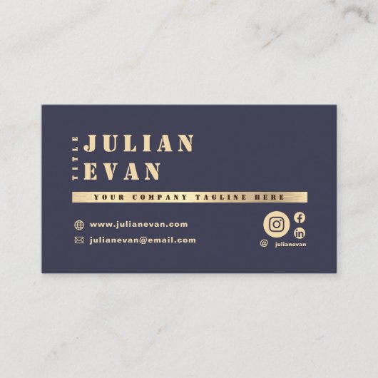Luxury Navy Blue & Gold Shiny Fett Typografie Visitenkarte (Vorderseite)