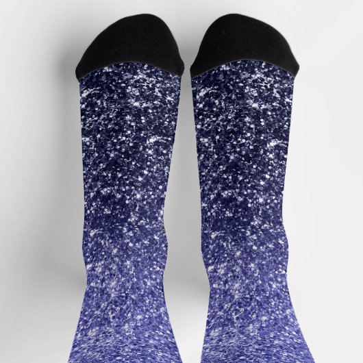 Luxury Navy Blue Gradient Glitzer Socken (Oben)