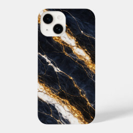 Luxury Navy Blue Marble Gold/White Vein Phone Case iPhone 14 Hülle