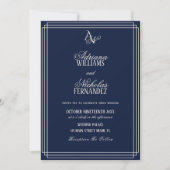 Luxury Navy Blue Monogram Wedding Einladung (Vorderseite)