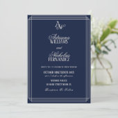 Luxury Navy Blue Monogram Wedding Einladung (Stehend Vorderseite)